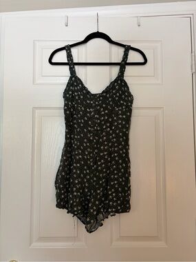 Urban Outfitters Green Floral Dress with White Ditsy Print